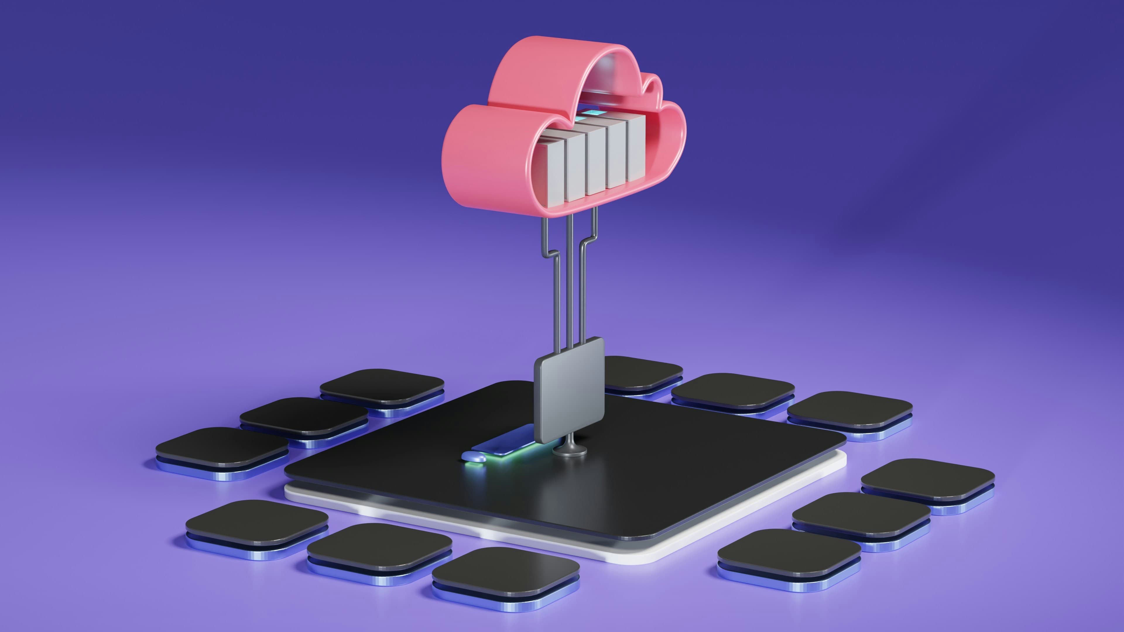 Abstract cloud storage system with connected devices around a central platform